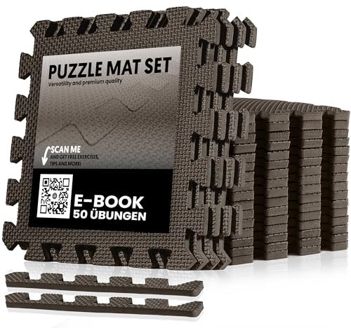 unycos - Bodenschutzmatte Set, 28 Teile, Puzzlematte【30x30x1 cm】 rutschfeste Schutzmatten per Fitnessraum und Sportgeräte, Gymnastikmatte, Trainingsmatte, Yogamatte, Wasserdicht, Ungiftig (Braun)