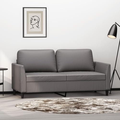 Willood 2-Sitzer-Sofa Loungesofa Couch mit Armlehnen Rückenkissen, Wohnzimmersofa Designsofa Metallgestell Grau 140 cm Kunstleder