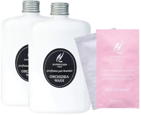 Hypno Casa - 2 Flaconi di Profumo Concentrato per Bucato Made in Italy, per Lavatrice e a Mano - 400 ml + 2 Bustina Omaggio da 10 ml. (Orchidea Wash)