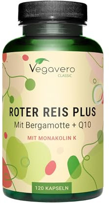 Riso Rosso Fermentato | 2,9 mg di Monacolina K | Con Coenzima Q10, Bergamotto e Carciofo | Salute Cardiovascolare e Controllo dei Lipidi | Vegan | No OGM | Vegavero®