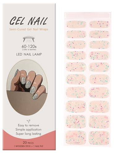 Ceboic Tiras de Uñas de Gel, 20Pcs Semicurado Pegatinas Autoadhesivas, Calcomanías Envolturas de Esmalte para Uñas, Cubierta Completa Adhesivos (Lunares)