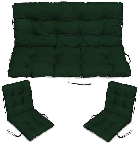 SuperKissen24. Sitzkissen Bankkissen Bankauflage - 140x50 cm und Rückenlehne 140x60 cm mit 2er 48x96 cm Stuhlkissen Set - Outdoor und Indoor - Dunkelgrün