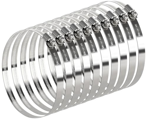 10 Pack 6 Inch Hose Clamps Stainless Steel Duct Clamps Pipe Clamps Large Adjustable Worm Gear Hose Clamps for Air Ducting, Dryer Vent Hose, Plumbing, Automotive