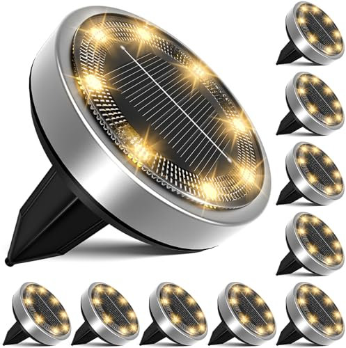 nipify 10 Stück Solar Bodenleuchten Aussen, Solarleuchten Außenleuchte mit 8 LEDs, Warmweiß Wasserdicht Led bodenleuchte außen solar, Solarlampen für Außen Garten Rasen Auffahrt Gehweg Patio