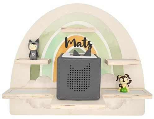Geschenkfreude Personalisiertes Toniebox Regal für Kinderzimmer - Kinder Wandregal für Tonie Hörfiguren - Magnetisches Tonie Wandregal - aufbewahrung von Tonieboxen und Figuren – Regenbogen