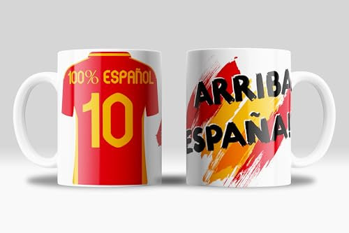 Taza de la Selección Española de Fútbol - Con Bandera de España y Camiseta - Desayuno Arriba España de Cerámica 11oz / 330ml - Regalo Original y Futbolero