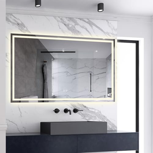 SKY BATHROOM 1200x700mm Wall Mounted Bathroom LED Mirror with Bluetooth Speaker Shaver Socket LED Lights, Adjustable Brightness
