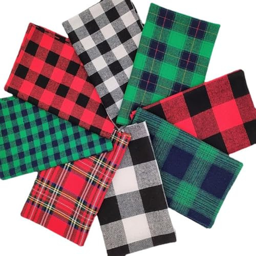 BrightGlow Weihnachtsstoffe aus Baumwolle Weihnachtstag Dekostoffe Quiltingstoff mit Plaid Santa Schneeflocke Elch Baumwollstoff Patchwork Stoffe Paket Stoffreste Baumwolltuch 6#=8pcs/Set 25 * 25cm