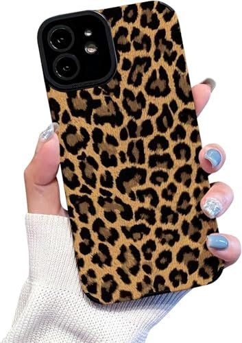 Reownest for iPhone 12 Mini Case Cute Brown Leopard Pattern Leather Aesthetic Phone Case for Women Girls Soft Silicone Protective Case for iPhone 12 Mini -Black