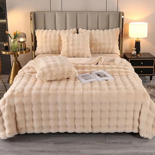 ZHANGXIAOMIN Bubble Decke Weiß Kuscheldecke Flauschig Fellimitat Flauschige Fluffy Blanket für Bett Sofa Casual (Beige Gelb, 160 x 200 cm)