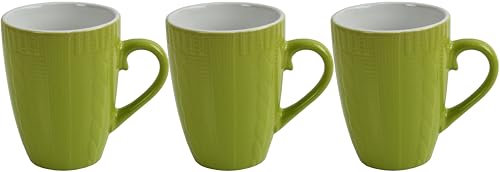 Mugs Set Coffee Tea Hot Chocolate Milk Tumbler Large Mugs for Multipurpose House Office Cafes Use Ideal for Gifting Tableware (Green Strip 3pcs 370ml)