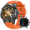 DekeFit Montre Connectée Homme Militaire, 1.53'' IPS Smartwatch avec Appel Bluetooth, IP68 Étanche, 120+ Sportifs Podomètre, Fréquence Cardiaque, Sommeil, SpO2 Moniteur pour Android iOS, Noir Orange