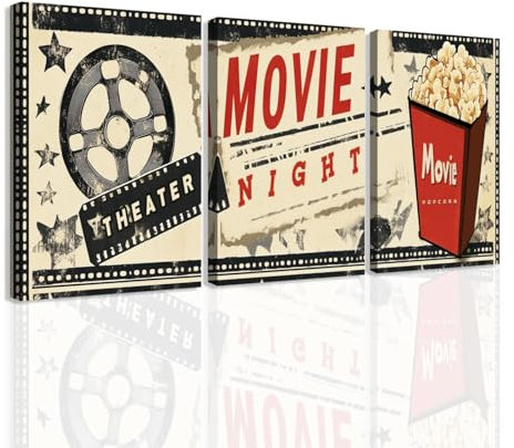 ZXHYWYM Kino Wanddekoration 3 teilig Filmschild Bild Filmplakate Kinoraum Dekor Schauspiel Leinwanddrucke Heimkino Dekor mit Rahmen (30x40cmx3)