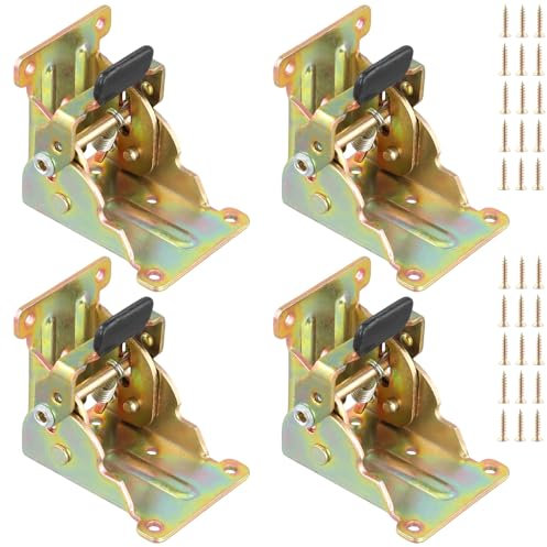 FUNSUEI 4 Unidades Bisagra Plegable para Patas de Mesa, Soportes Plegables de 0-90 Grados, Bisagras con Tornillos para Banco de Trabajo, Color Dorado