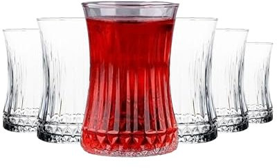NORDIC SCHILLER Elysia Teegläser – 6ER-SET à 170 ml, Elegante Türkische Teegläser im Rillen-Design, Kristallklare Teebecher für Stilvollen Genuss