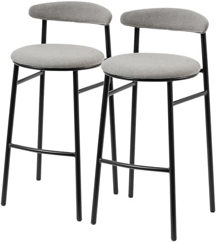 home24 Barhocker 2er Set mit Lehne und Fußstütze | Barstühle mit Rückenlehne gepolstert Metallgestell schwarz | Tresenhocker Tresenstuhl Bar Stool Thekenhocker Thekenstuhl Küche Esszimmer