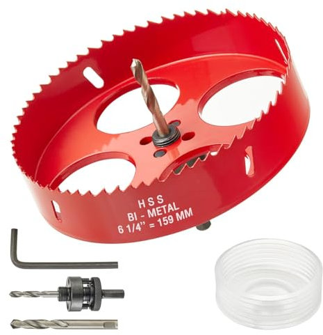Ecotown 6-1/4 Inch (159mm) Bi-Metal Hole Saw with Dust Bowl, Heavy-Duty 6.25 Hole Cutter with Arbor Mandrel, 32mm Cutting Depth for Recessed Lights, Metal, Wood, Drywall & Plastic