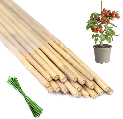 Plant Stakes 18inch, HAINANSTRY 20Pcs Natural Bamboo Sticks Garden Stakes