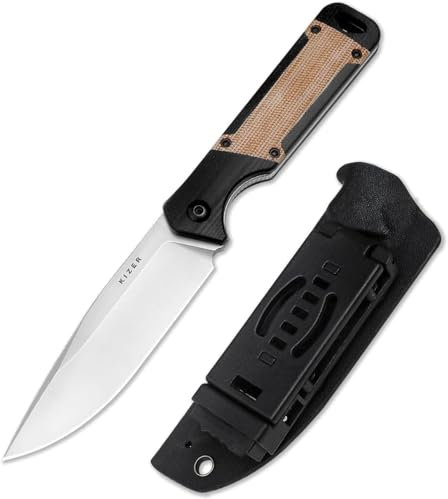Kizer Militaw Lama Fissa, Nitro-V con G10/Micarta e Fodero - Regalo EDC per Caccia Escursionismo Sopravvivenza - KI-1067A2