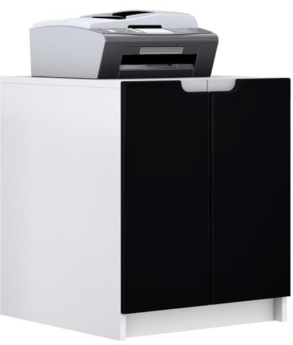 Vladon Druckerkommode Logan, Aktenschrank mit 2 Fächern und 2 Türen, Korpus in Weiß matt, Fronten in Schwarz matt, (51 x 60,5 x 54 cm)