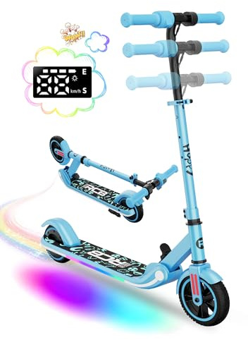 RCB Elektroroller Kinder - E-Scooter für Kinder 6-12 Ans, Max. 16 KM/H -Motel 150W, Faltbarer E-Roller mit LED-Anzeige, Verstellbarer Geschwindigkeit und Höhe,Geschenk für Kinder