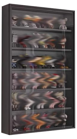 XLIHAWY Durchsichtige Vitrine, Wandmontage Türrahmen Aus Aluminiumlegierung Puppenaufbewahrungsbox, Gehärtetes Glas Ausstellungsständer Mit Tür(Schwarz,40x12.5x71.2cm)