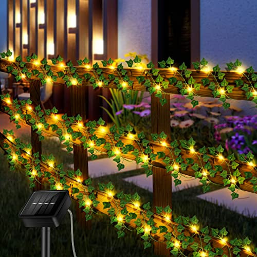 Solar String Lights Outdoor 8M 80 LED Fake Ivy Fairy Lights, 8 Modes Ivy Garland Artificial with Lights, Waterproof Solar Vine String Lights for Balcony Garden Wall Aesthetic Bedroom Decoration