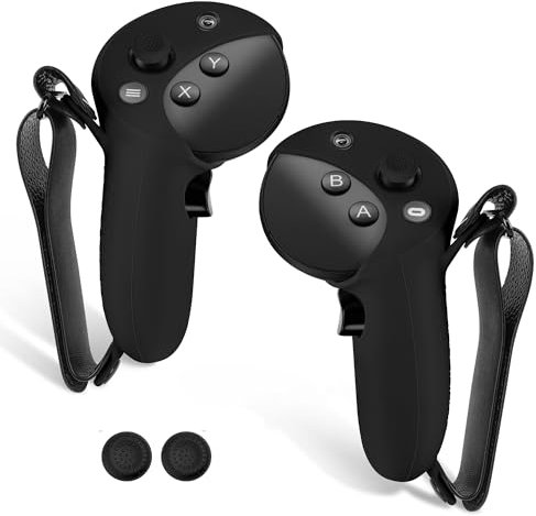 Geekria VR Silikon-Controller-Abdeckung, kompatibel mit Meta Quest Pro, Anti-Wurf-Griffhülse, Gaming-Zubehör, verstellbare Handgelenkknöchel, Daumenkappen (Schwarz, 1 Paar)
