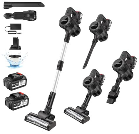 6-in-1 Cordless Vacuum Cleaner 22.2V，450W 35KPA Stick Vacuum with 2 * 3000mAh batteries,40 Minute Run Time,Powerful & Lightweight,Great for Pet Hair Carpets & Hard Floors（Quick Charger）