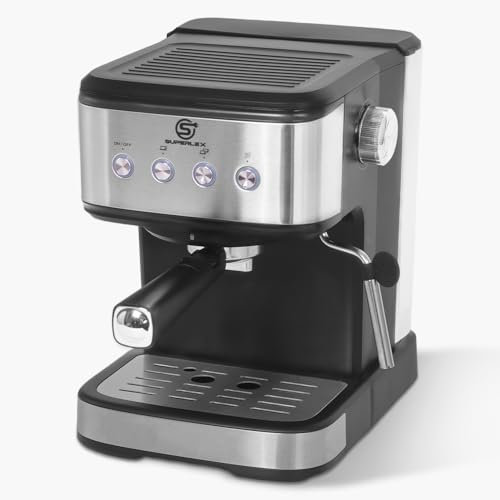 SUPERLEX 15 Bar Espresso Coffee Maker with Milk Frother, 1.5L Water Tank, Die-Cast Alloy Boiler & Dual Filters - Professional Cappuccino, Latte Machine for Home & Office