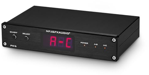 Nobsound Audio Splitter Umschaltbox: 2-Wege Lautsprecher-/Verstärker Wahlschalter mit Fernbedienung, 300W HiFi-Hub für A/B-Tests – Vergoldete Anschlüsse und Aluminiumgehäuse (DC 12 V/USB-betrieben)