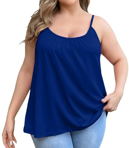 Tank Top with Built in Bra UK, Plus Size Loose Fit Summer Tops Sleeveless Strappy Support Padded Lightweight Soft Camisole Top Vests