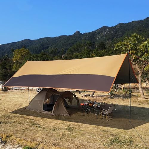 HipierFx 4.4x6m Large Camping Tarp Outdoor 8 Person Shelter Camping Awning (with Tarp Pole)