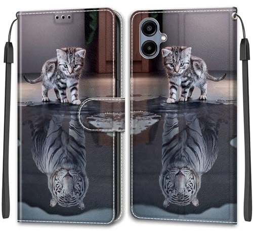 Handyhülle für Samsung Galaxy A06 / A07 4G Hülle, Katze und Tiger | Standfunktion, Kartenfach, Magnetisch, Stoßfeste Schutzhülle, Flip Leder, Klapphülle
