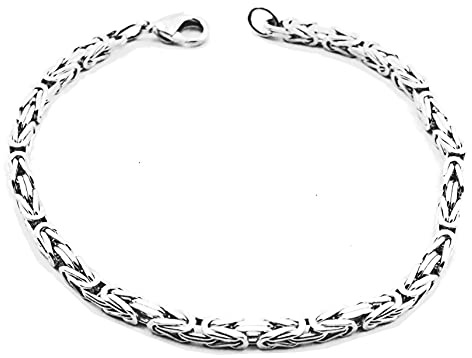 Tendenzalia Bracciale reale originale italiano bizantino, placcato argento, larghezza 3 mm, lunghezza a scelta, Ottone