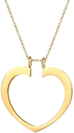 Flongo Ring Holder Necklace for Women: Gold Heart Pendant Stainless Steel Chain 43cm+5cm Adjustable - Jewellery for Wedding Engagement Ring