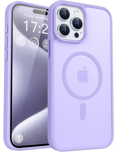 PuyaTeya für iPhone 15 pro max Hülle, mit Magnetisch, Hell Lila | Militärschutz Transluzent matt stoßfest Anti-Kratzen/Anti-Fingerprint/Anti-Glatte Handyhülle