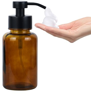 SDlumeiy 15 oz Amber-Tinted Thick Glass Foaming Soap Dispenser, Refillable Foaming Soap Dispenser with Black Rust-Proof Foam Pump, Suitable for Bathrooms and Kitchens (1, Amber)