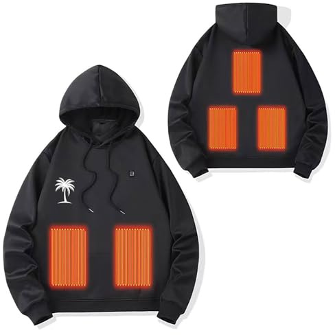 KODMNSW Beheizbare Hoodie Herren Kapuzenpullover mit 5 - Zoneheizung Beheizte Sweatshirt Män Beheizbare Kleidung Heizjacke USB Elektrische Beheizbar Hoody Heizung Pullover