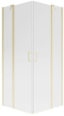 Duschkabine 90×90×195 cm, Gold, Aluminium, 6 mm ESG, rahmenlos, Schiebetür