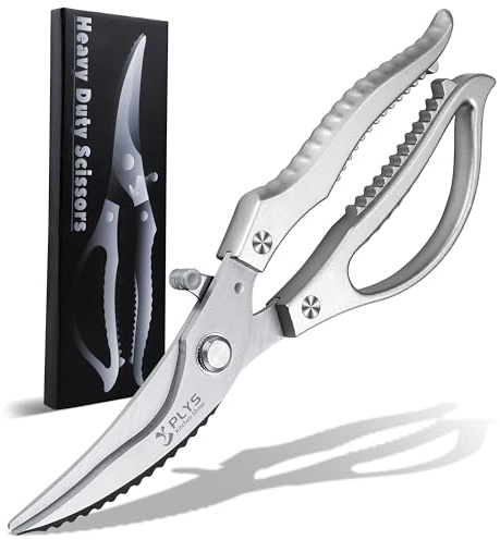 Kitchen Scissors for Chicken Poultry Shears: Heavy Duty Scissors Silver | Stainless Steel Cooking Shear for food, meat, vegetable, fish; Easy to use with built in spring, comfortable, not fatigue