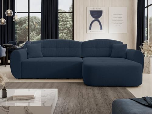 GRAINGOLD Avessio Ecksofa mit Schlaffunktion und Bettfunktion, 282x170 cm, L-Form Sofa, Schlafcouch für Wohnzimmer, Chenille-Stoff, 3-Sitzer Eckcouch, Ecksofa mit Stauraum (Dunkelblau)