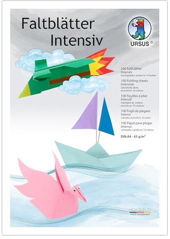 Ursus 283 46 99 - Faltblätter Intensiv, 100 Blatt, DIN A4, 65 g/m² Plakatpapier in 10 Farben, durchgefärbt, Faltpapier zum Basteln, DIY & Deko