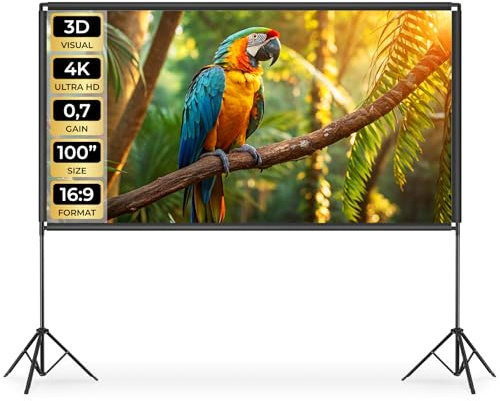 tectake® Écran de Projection Portable 2 trépieds, 223x128 cm, Ecran videoprojecteur Format 16:9, Toile videoprojecteur 4K, HD, Full HD, Ultra HD Ecran de Projection Toile projecteur Écran projecteur