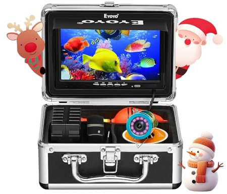 Eyoyo Underwater Fishing Camera EF07: Portable 7 inch LCD Monitor Fish Finder 1000TVL Waterproof Ice Fishing Camera 15m Cable 12pcs Infrared Lights for Ice, Lake and Boat Fishing