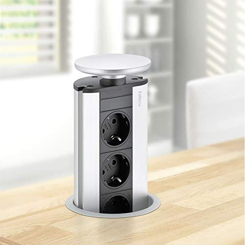 Enchufe Evoline Port encimera escamoteable 3 toma blnco mate