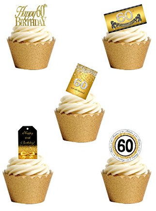 Top That 27 Stand Up Premium EDIBLE Wafer Paper Happy 60th Sixtieth Birthday themed Cake Toppers Decorations