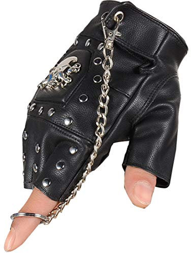 Coolwife Steampunk Gothic Handschuhe Herren Geuuine Leder Captain Fingerless Fäustlinge (A Schwarz)