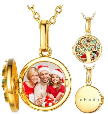 Silvora Collar Foto Personalizada Mujer Plata de Primera Ley Colgante Redondo Arbol de Vida Oro 18K con Imagen Memorial