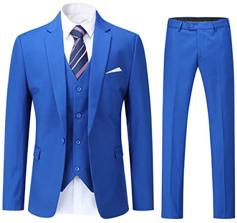 YOUTHUP Costume Homme 3 Pièces Mariage Business Slim Fit Smoking Un Bouton Formel Blazer Veste Gilet et Pantalon, Bleu Royal, M